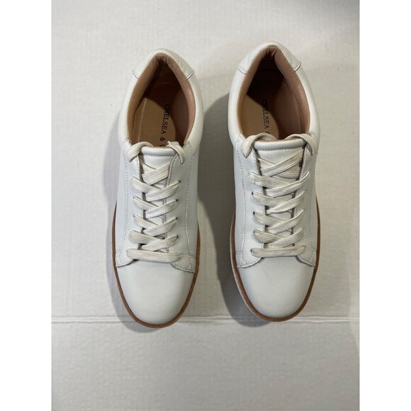 Chelsea & Violet Womens White Leather Platform Sneakers Sz 9 Casual Comfort Lace - Picture 2 of 14